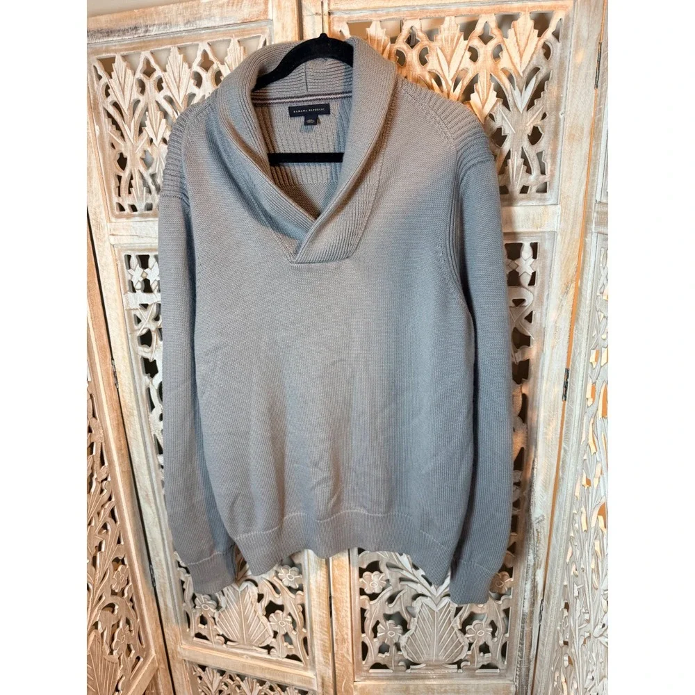 Banana Republic Mens XL Gray Merino Wool Blend Shawl Collar Pullover Sweater